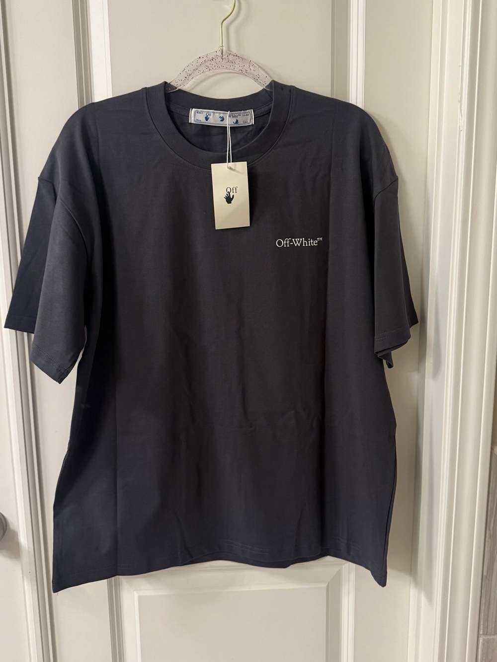 Off-White Men's Charcoal Logo Crew Tee